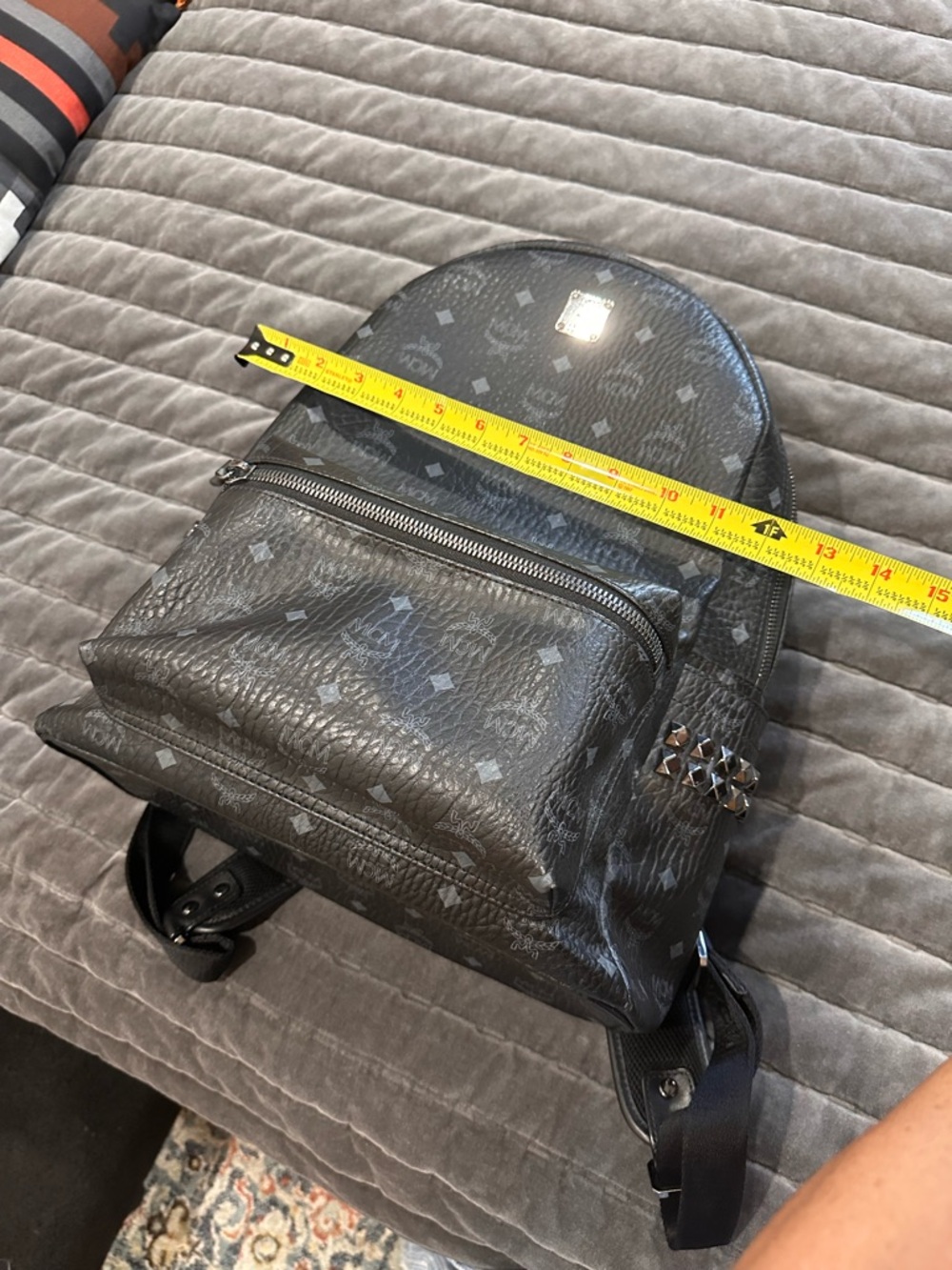MCM Black Monogram Studded Leather Backpack - Picture 3 of 8